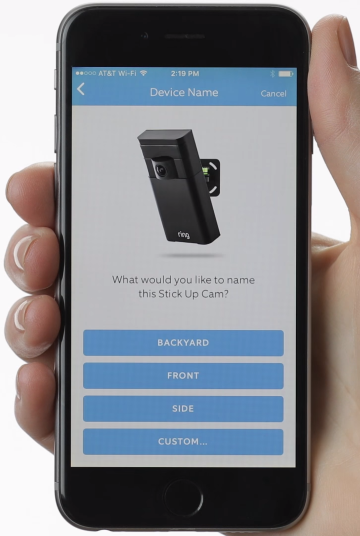 Ring app prompting the user to choose a name for the new device.