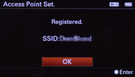 Camera wireless connection confirmation screen