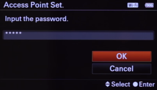 Camera wireless password input screen