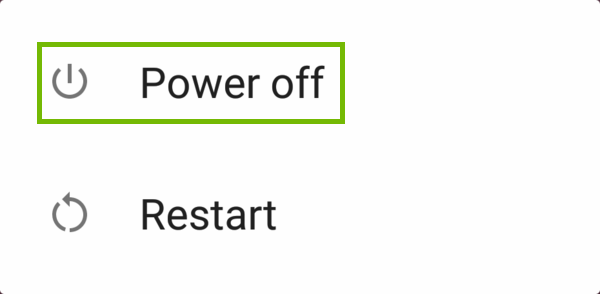 Power off dialog with Power off highlighted.