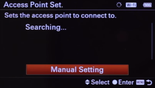 Camera wireless network list waiting screen
