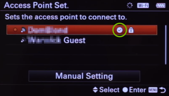 Checkmark highlighted on wireless networks list screen