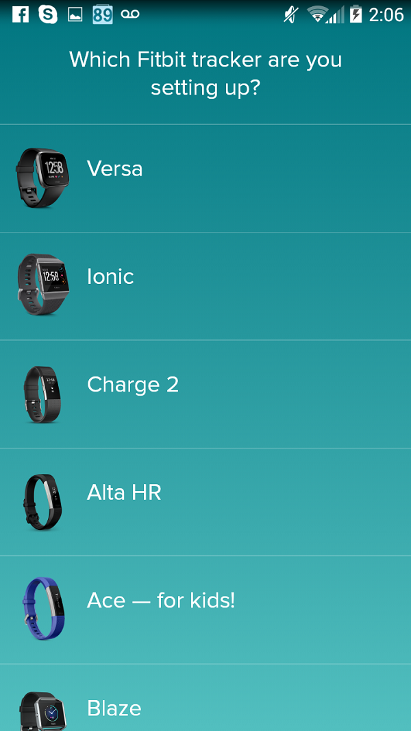 Fitbit tracker selection. Screenshot