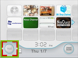main menu with wii button highlighted