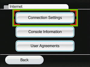 internet menu with connection settings highlighted