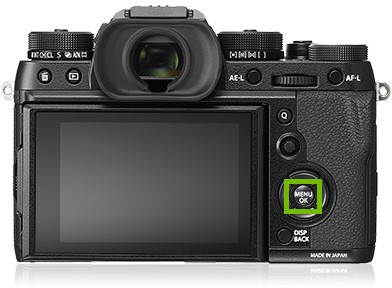 Back of camera, highlighting menu button