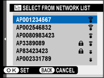 Wi-Fi network selection screen.