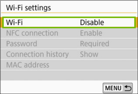 Wi-Fi settings with Wi-Fi highlighted