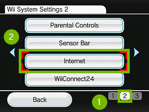 system settings with internet highlighted