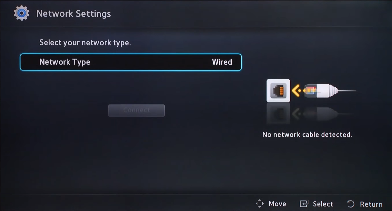 Blu-ray network setup method selection screen