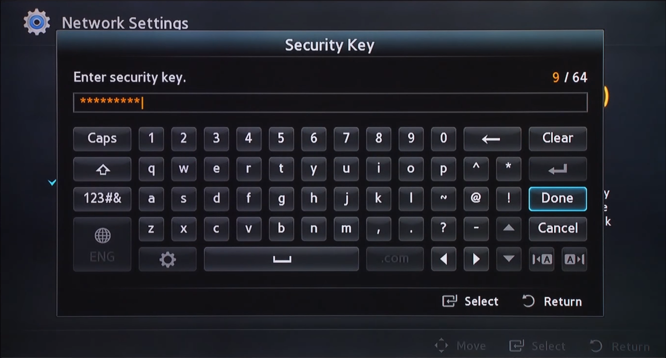 Wireless key entry screen