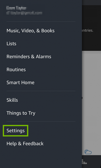 main menu is open and settings is highlighted