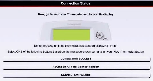Connection status screen with Connection Success or Connection Failure options below.