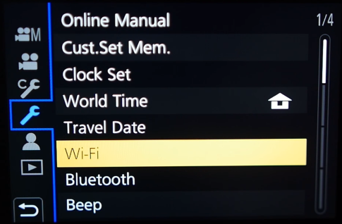 Camera setup menu