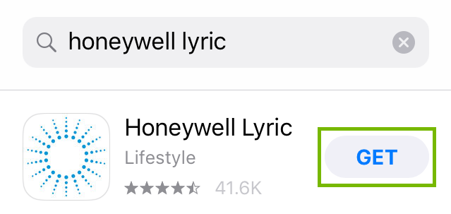 Picture indicating to press the GET on the Honeywell Lyric app page
