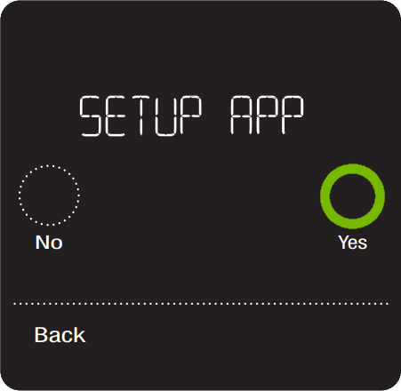 Thermostat setup with app query screen.