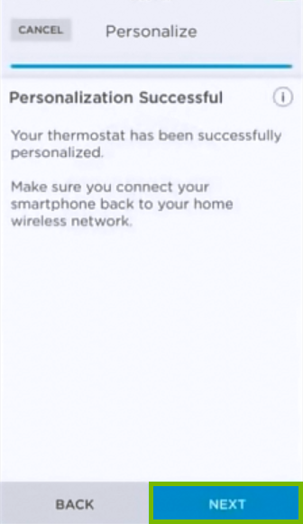 Personalization completion screen.