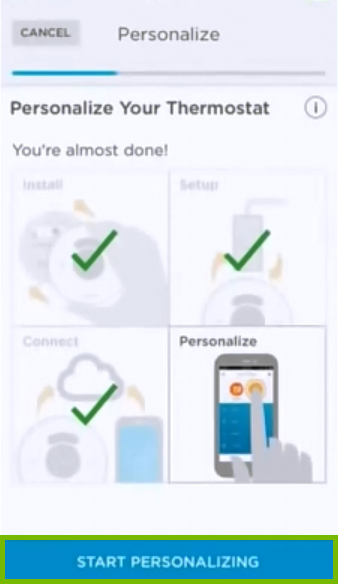 Personalization initiation screen.