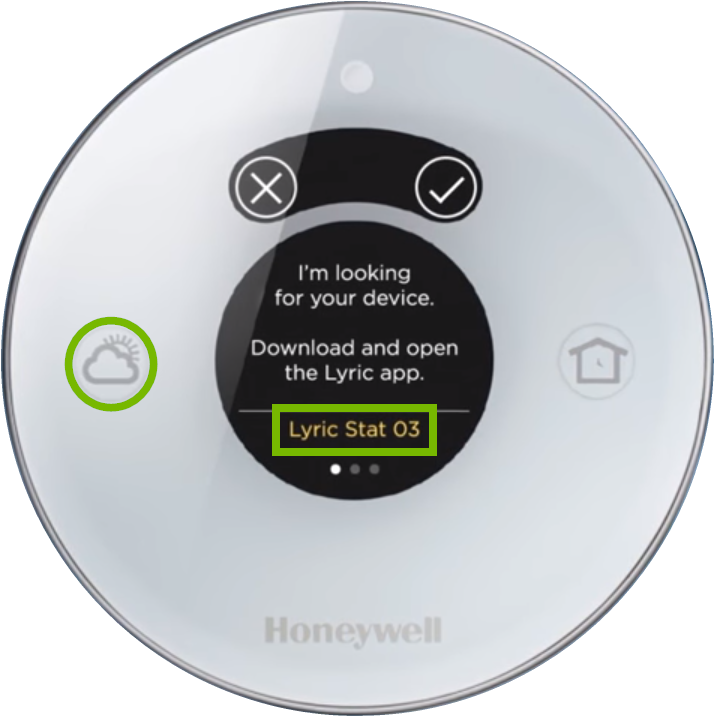 Lyric Round thermostat showing Wi-Fi network name.
