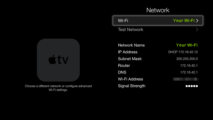 Network connection details screen.