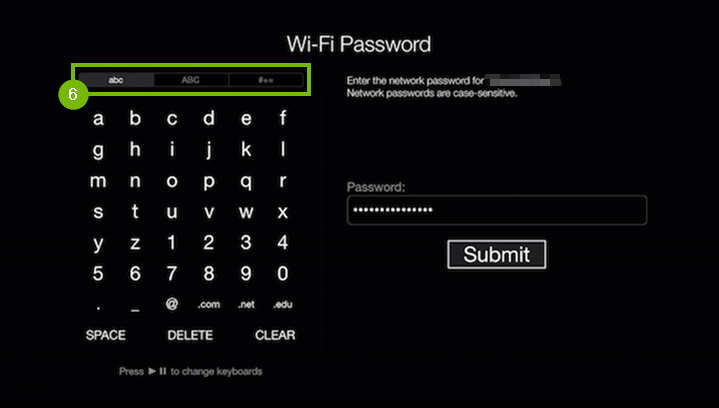 Wi-Fi password entry screen.