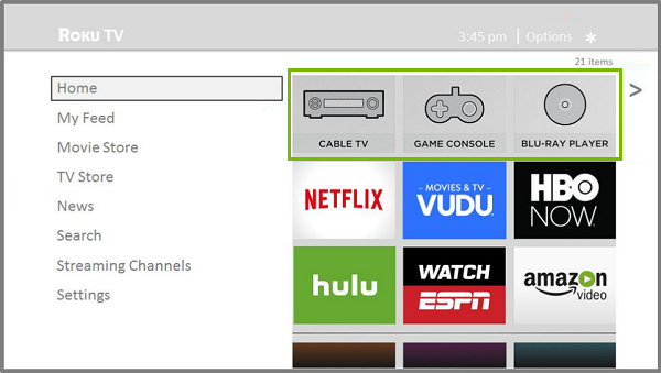 Roku main screen with Devices highlighted.