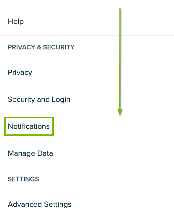 Account menu with Notifications highlighted. Screenshot