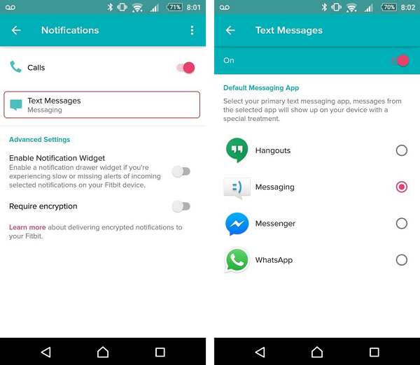 Notifications with apps to choose from