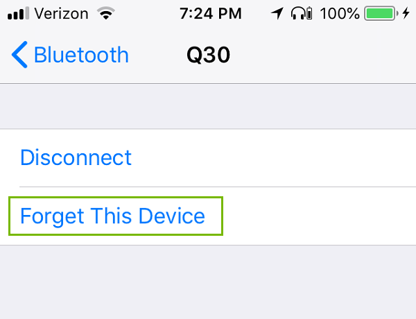 Forget this device highlighted. Screenshot