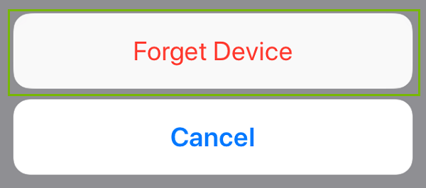 Confirmation menu with forget device highlighted. Screenshot