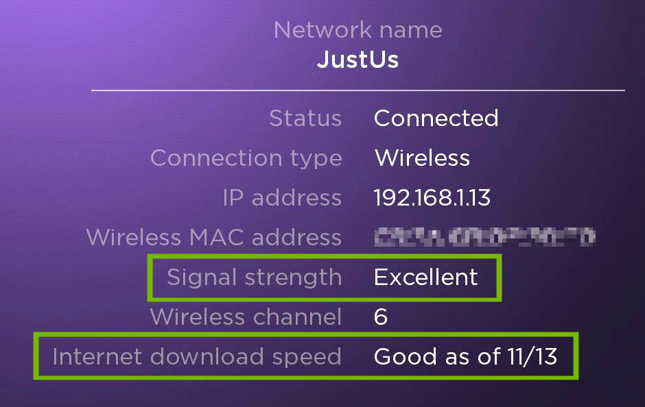 Roku TV network status.