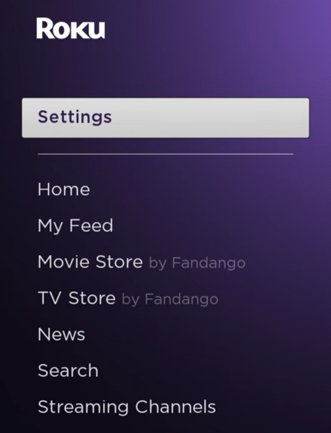 Roku TV settings menu.