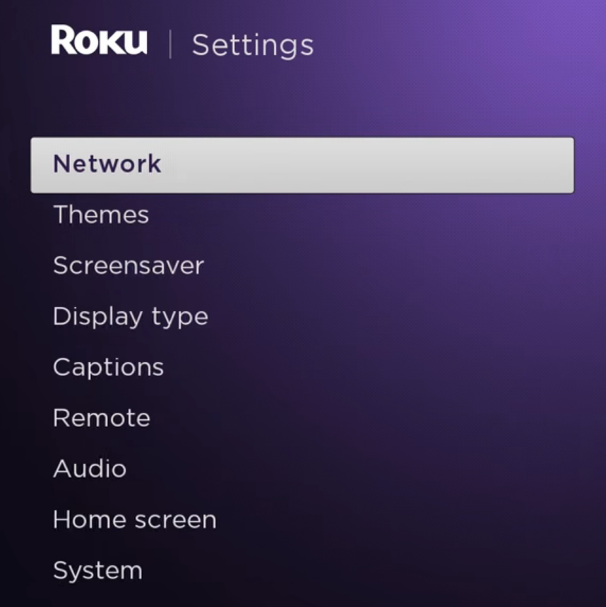 Roku TV network settings menu.