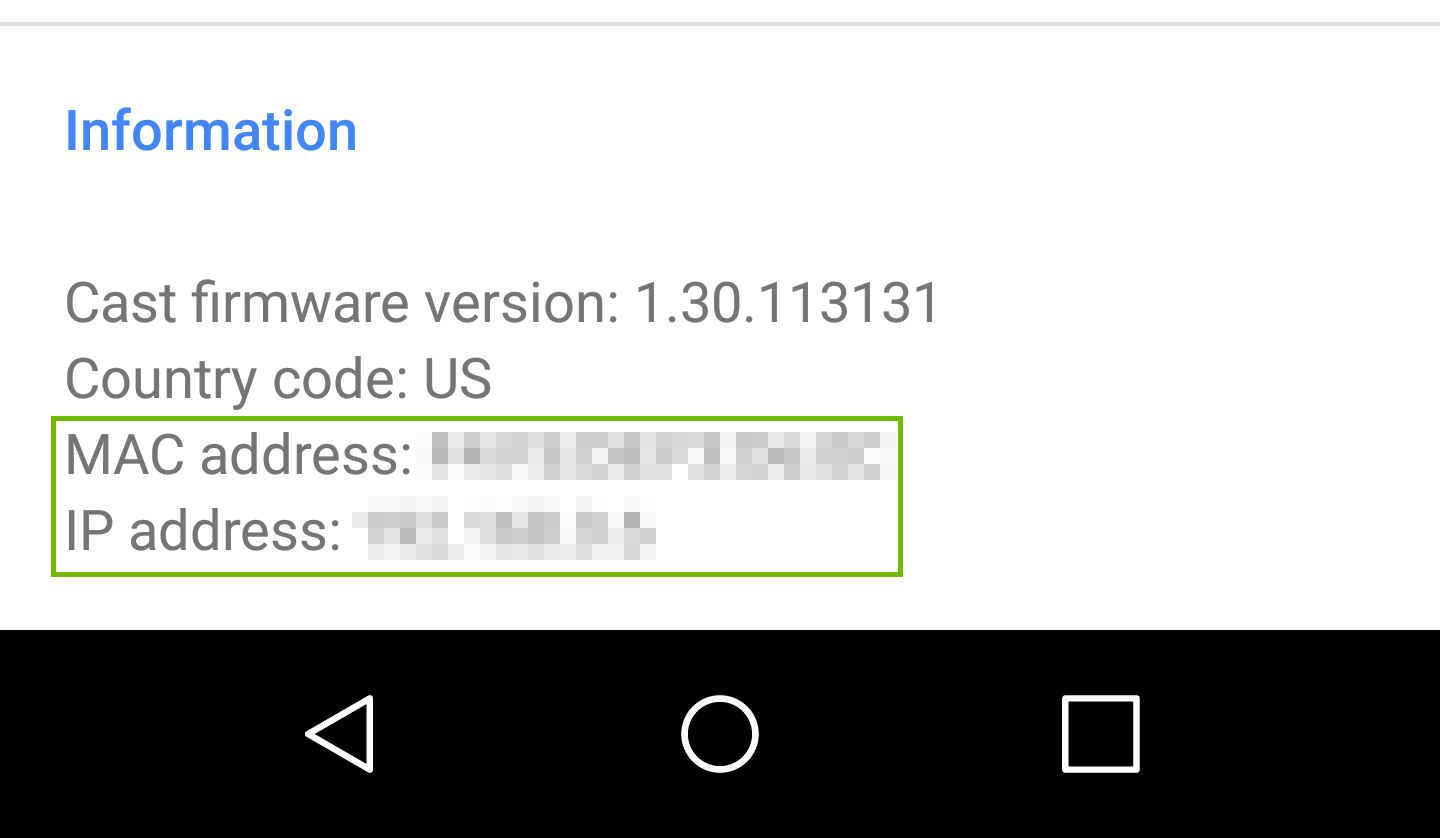 Device settings with MAC and IP addresses highlighted.