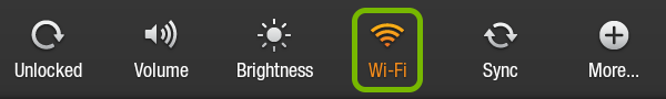 Wi-Fi icon highlighted in Quick Settings of Kindle Fire.