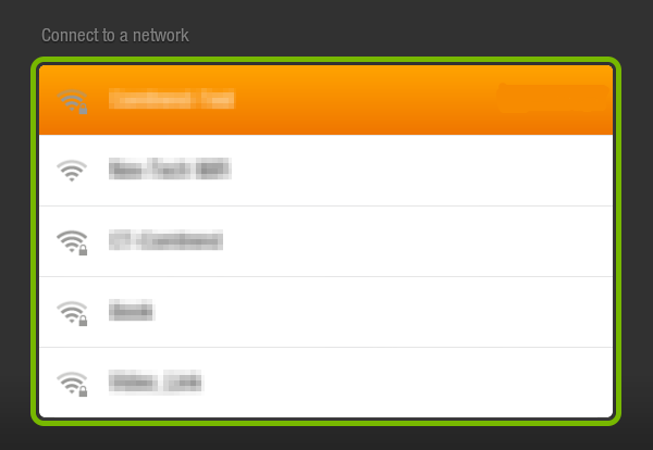 Network list highlighted in Wi-Fi settings of Kindle Fire.