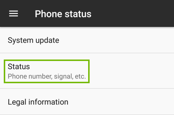 About screen with Status highlighted.