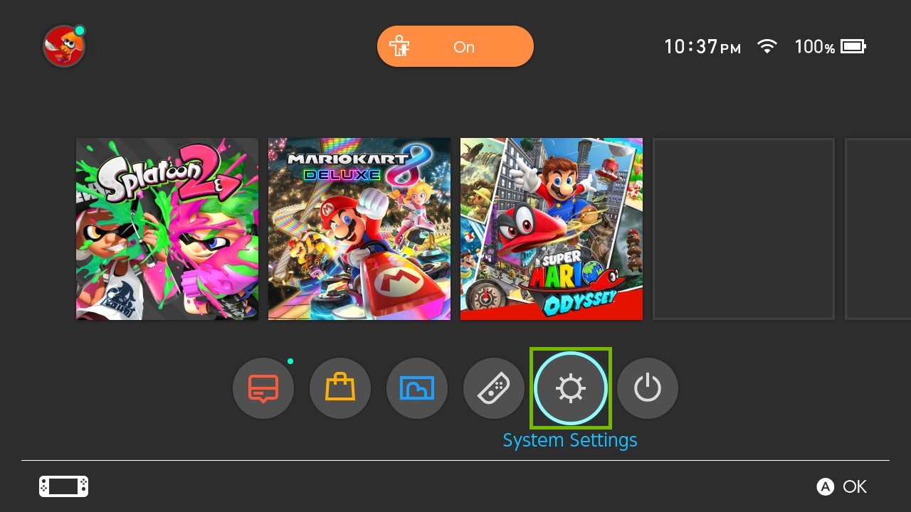 Main Menu with System Settings highlighted