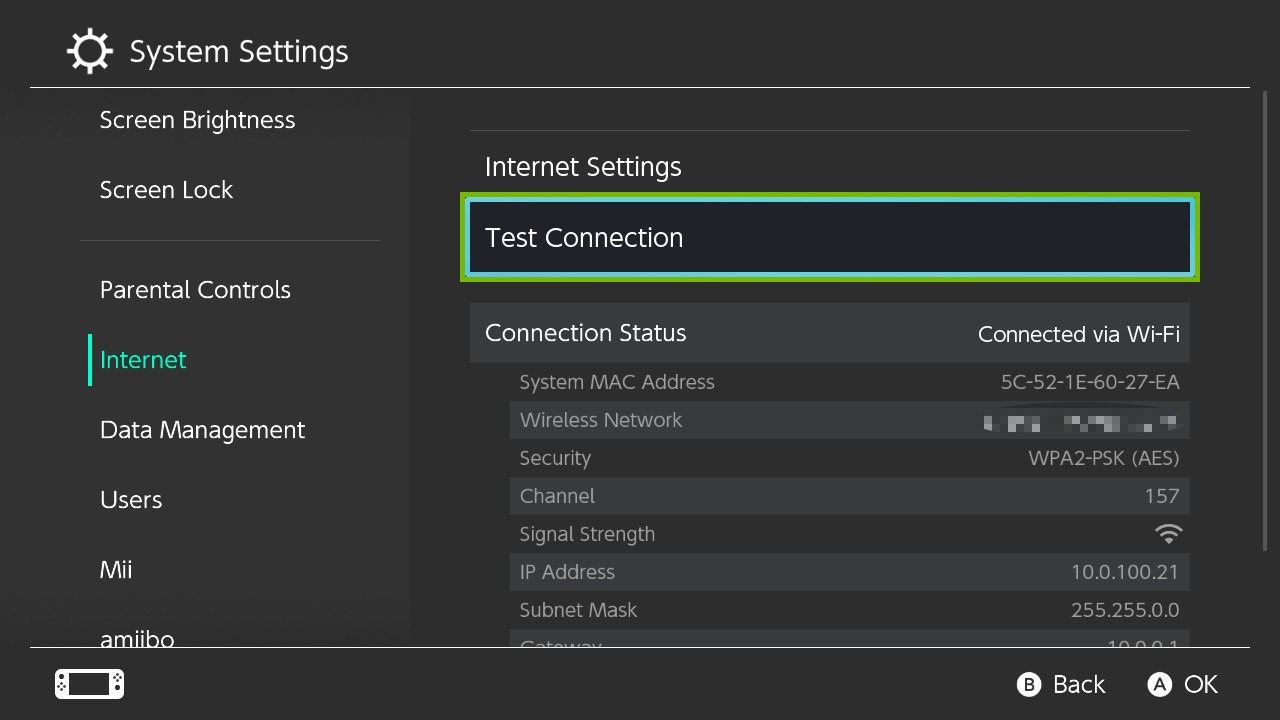 System Settings with Test Connection highlighted