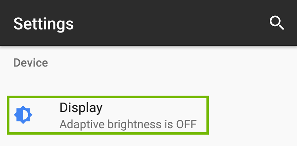 Settings with Display highlighted.