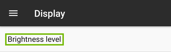 Display settings with Brightness level highlighted.