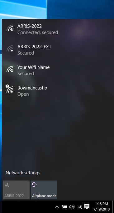 Windows 10 Wi-Fi list. Screenshot