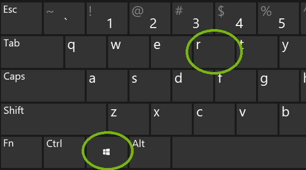 Windows key and R. Screenshot