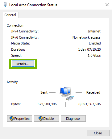 Connection Status with Details highlighted. Screenshot