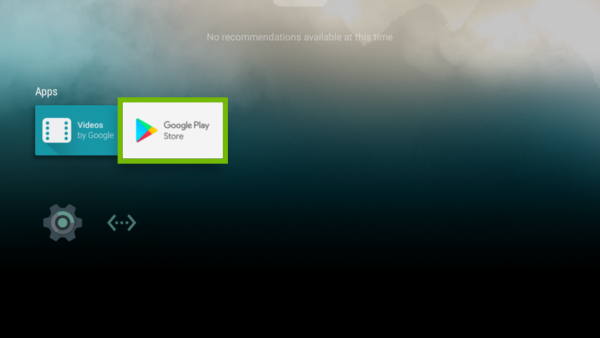 Android TV Menu with Google Play Store highlighted.