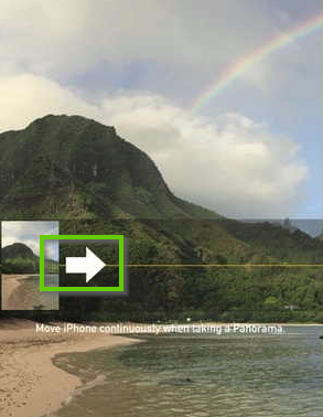 iOS panorama showing the white arrow