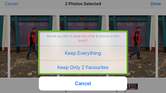 iOS burst mode keep everything or keep only a few selected.