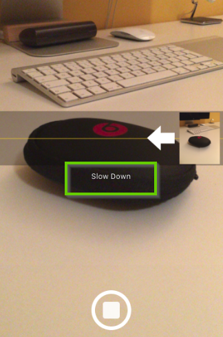 iOS panorama image showing the slow down message