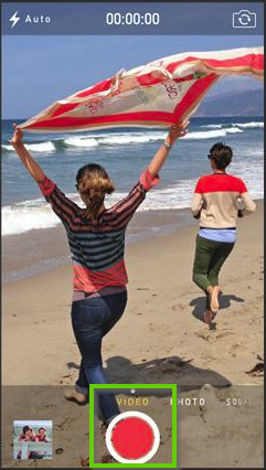 iOS camera interface showing the video option.