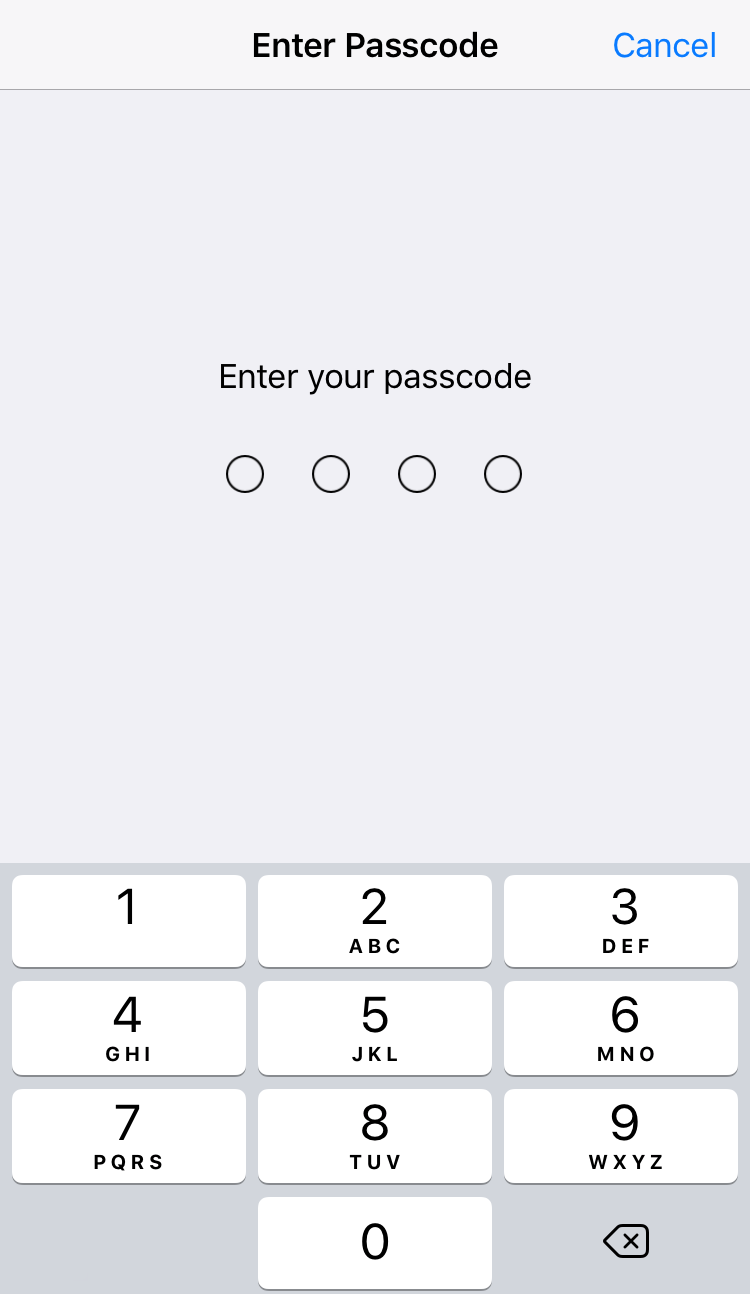 Passcode prompt. Screenshot.